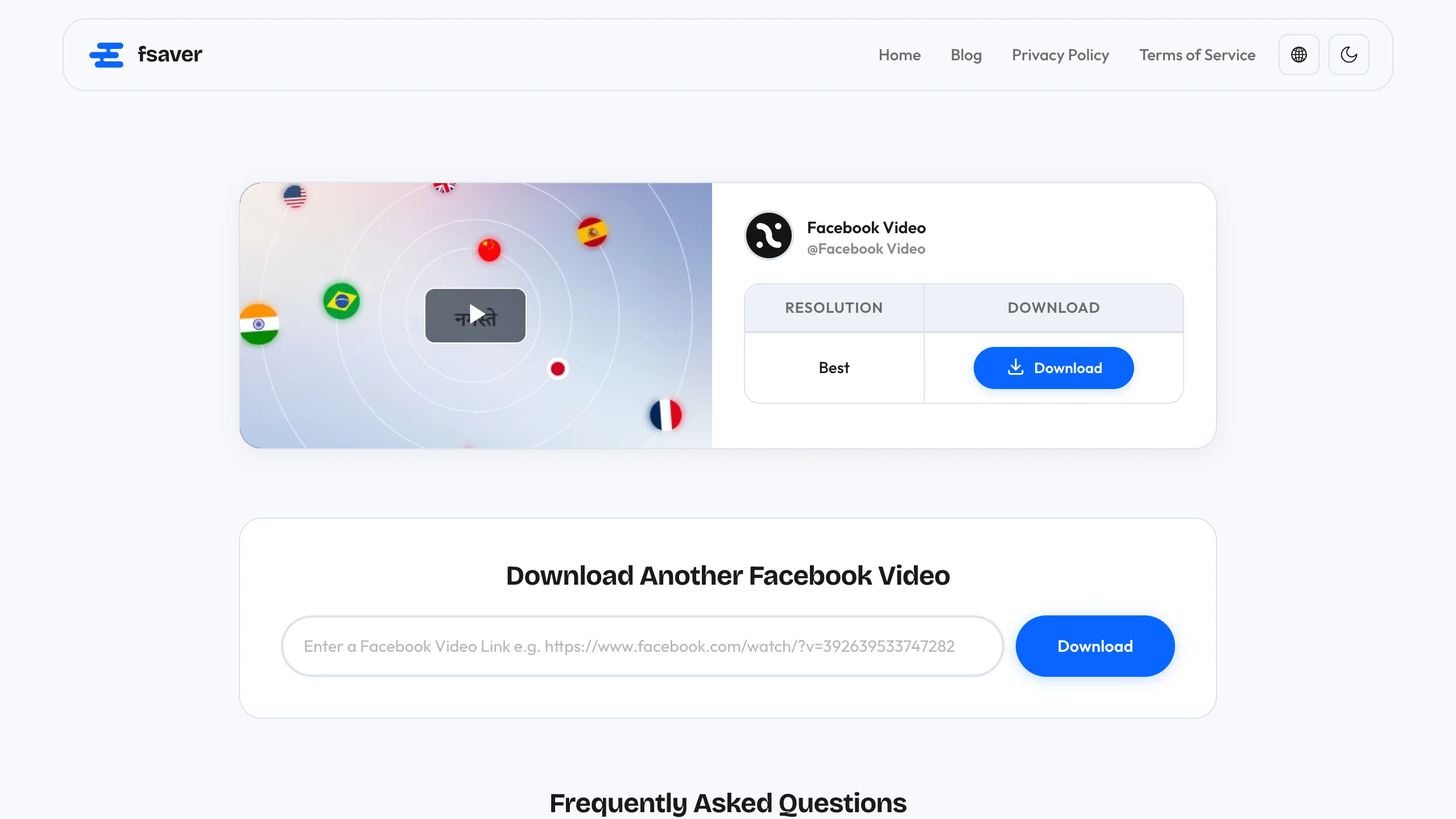 FSaver download results page with video quality options